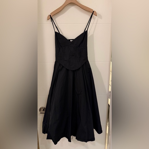 Black Drop Waist Midi Dress with Corset - Picture 4 of 8